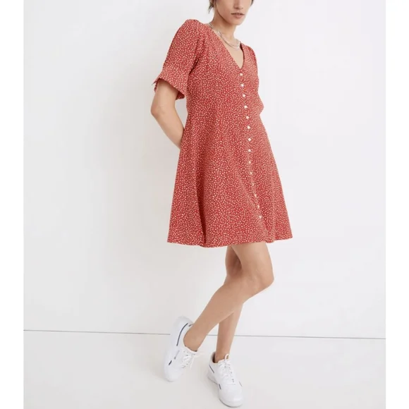 Women's Madewell Red & White Floral Silk Button-Front Mini Dress Size 4 (S) - Picture 13 of 13